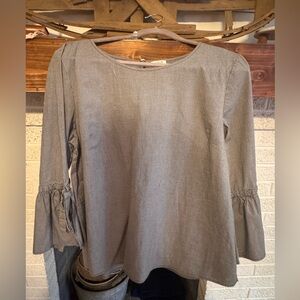 J. Crew Gray Blouse with Bell Sleeves
